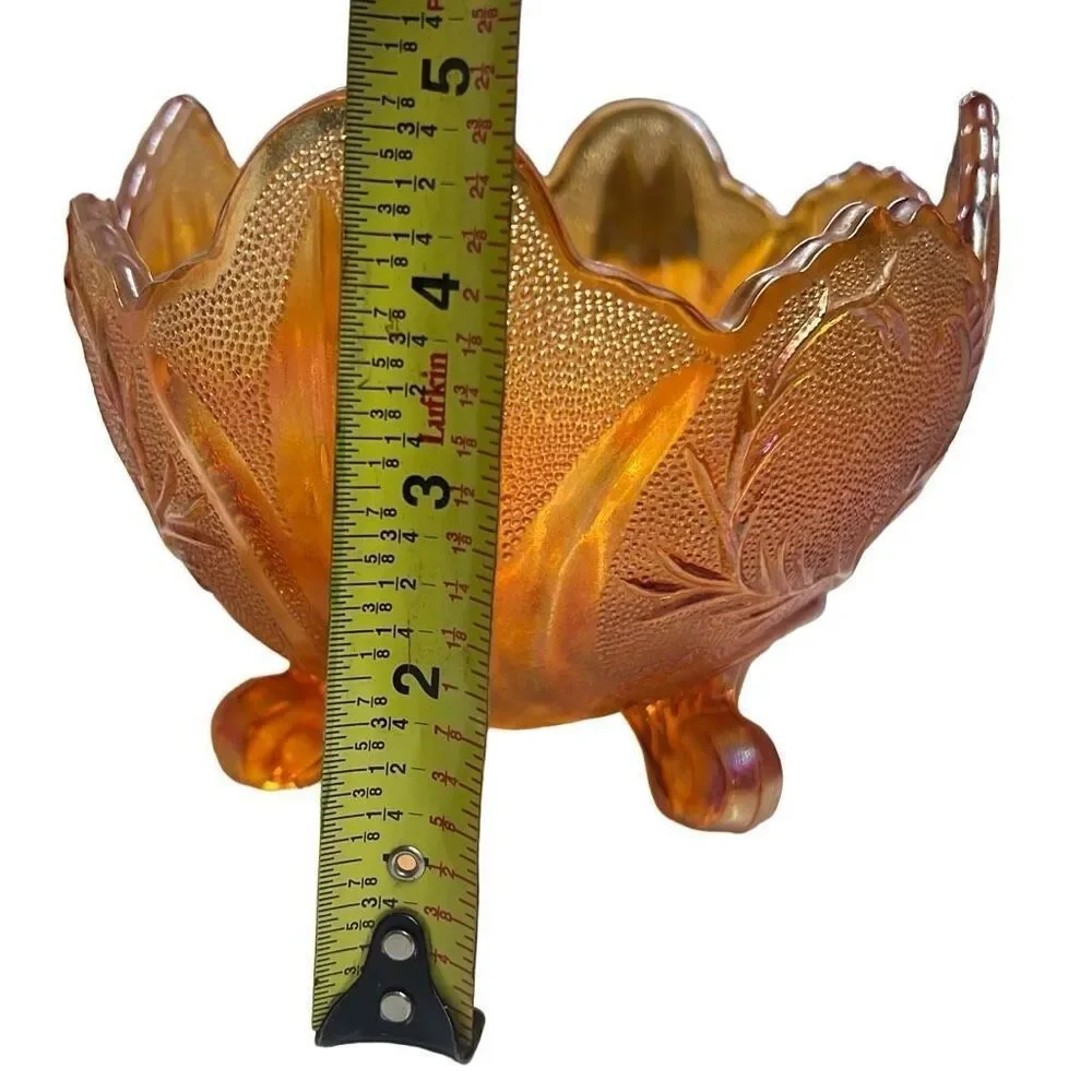 Marigold Carnival Glass Scalloped Edge Compote Bowl Size 10” x 5”